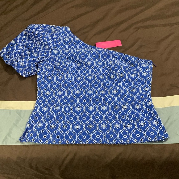 BNWT Lilly Pulitzer size 16 one shoulder blue/white top SUPER CUTE! - Picture 1 of 7